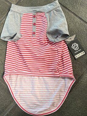 NWT CANADA POOCH RED GREY STRIPE DOG SHIRT SZ 20 MEDIUM